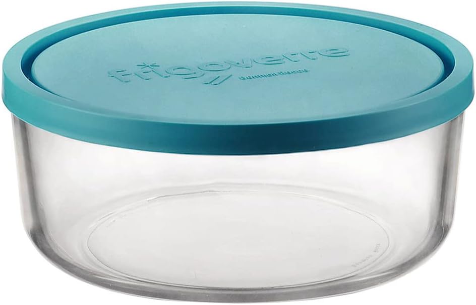 Bormioli Rocco Frigoverre Classic Glass 42.25 Ounce Round Container with Teal Lid
