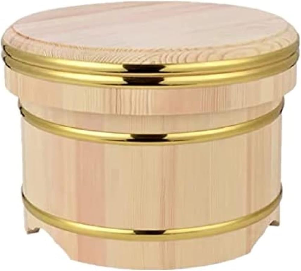 Sushi Rice Mixing Bowl Traditional Japanese Wooden Tub Rice Barrel Sushi Making Accessory Tool With Copper Bands And Lid For Restaurant Home Kitchen,Small,Amazing