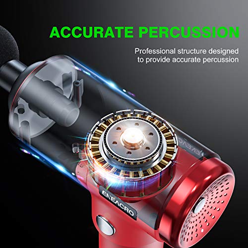 Quiet Glide Technology Massage Gun,ENEACRO Handheld Deep Tissue Percussion Massager Device for Athletes,4 Speeds and 6 Heads,Pure Wave Fascial Gun with Case(Red) - Thumbnail 4