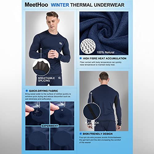 Meethoo Men’s Thermal Underwear Set, Compression Base Layer Sports Long Johns Fleece Lined Winter Gear Running Skiing, Blue, Small #TOP4