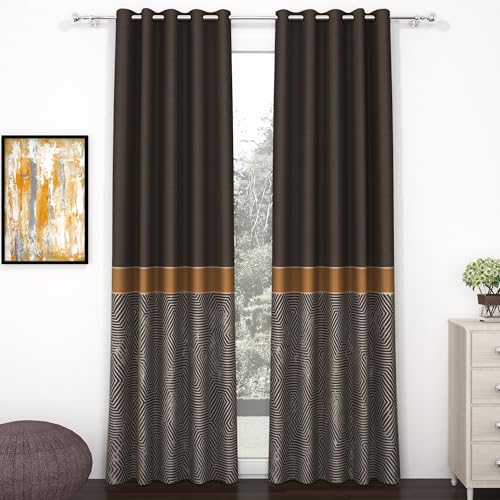 Image of Story@Home Blackout Digital Print Window Curtains 5 Feet Long Set of 2 | Room Darkening Curtain | Thermal Insulated Curtains for Living Room | (118 X 152 Cm, Dark Brown)