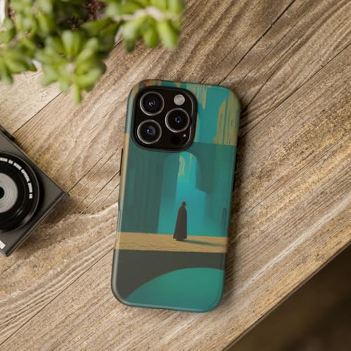 Coque mate bleu sarcelle paysage urbain surréaliste iPhone 16 Pro - 4
