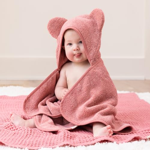 Image of Bella Tunno Baby Bath Towel and Wash Mitt Set - Soft Absorbent Hooded Towels and Mitt-Style Baby Washcloths, Oeko-TEX Certified (Watermelon)