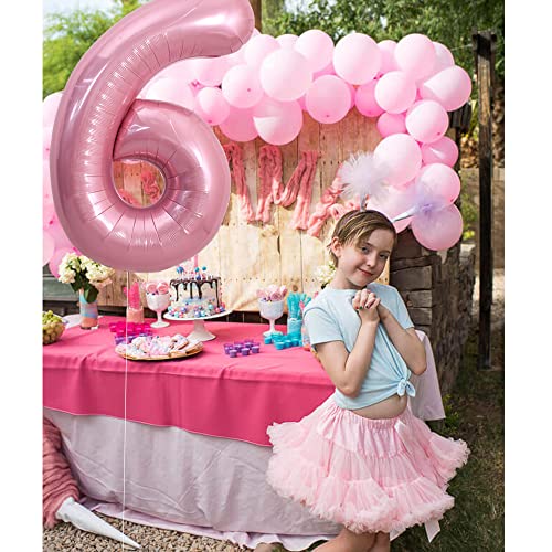 Image of TONIFUL 40 Inch Light Pink Large Numbers 0-9, Number 6 Digital Helium Balloon, Pink Foil Mylar Big Number Pastel for Birthday Party Anniversary Supplies Decorations