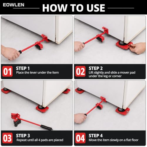 Image of Heavy Furniture Mover Lifter Shifting Tool Set with 4 Roller Pads, 360 Rotating Furniture Moving Wheels, Lever Lifter for Sofa, Bed, Wardrobe, Cabinet, Refrigerator, Washing Machine & Home