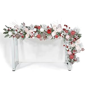 WBHome Pre lit 6 Feet72 Inch Christmas Garland Sweet Red White Lighted Garland with 50 LED Lights for Indoor Outdoor Xmas Decor Holiday Decorations Battery Operated Batteries NOT Included