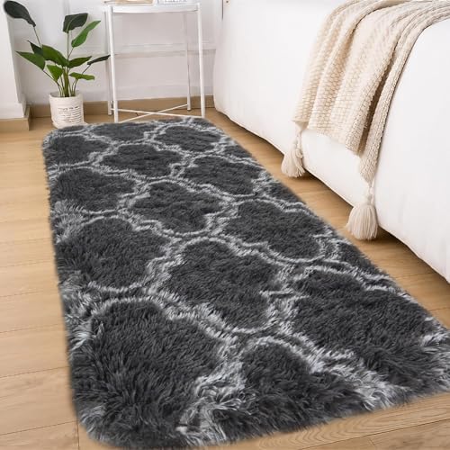 Treeboy Modern Area Rugs 60x120cm, Grey, Washable Anti-Slip Extra Large Shaggy Soft Fluffy Floor Mat — image 1
