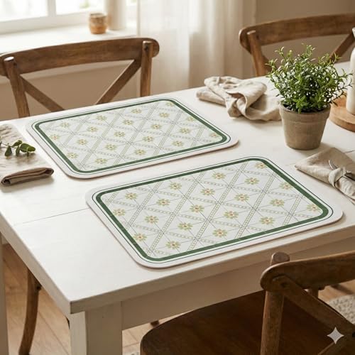 Image of YELONA Sage Green Faux Leather Dining Table Placemats - Set of 2 | Heat & Stain Resistant PU Table Mats | Easy to Clean & Durable | Perfect for Office, Conference Tables & Home Decor