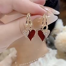 1Pair Heart Shaped Earrings, Fashion Jewelry for Women, Trendy Accessories for Casual Wear, Stylish Drop Earring for Everyday Use, Fashion Accessories (Red&amp;Golden)