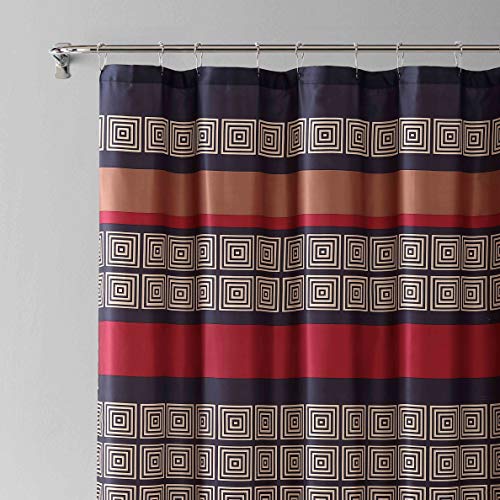 My Infinity Store Burgundy, Black, Copper And Beige Fabric Shower Curtain: Wide Stripe Design, 70" X 72" #TOP2