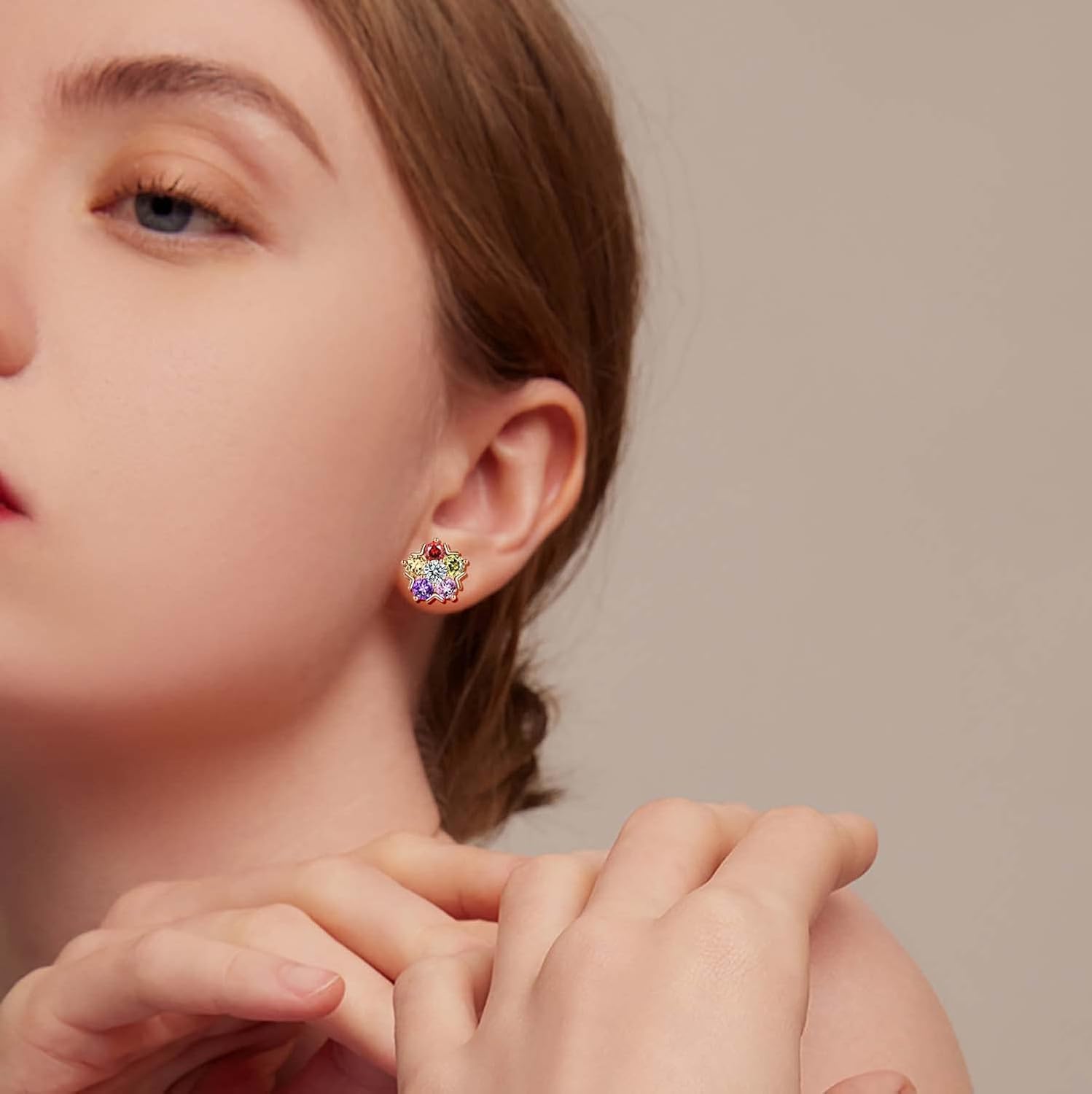 Colorful Flower Earrings 18K Gold Plated Cubic Zirconia Huggie Stud Earrings for Women Cubic Zircon Earrings CZ Jewelry Gifts for Her - Image 5