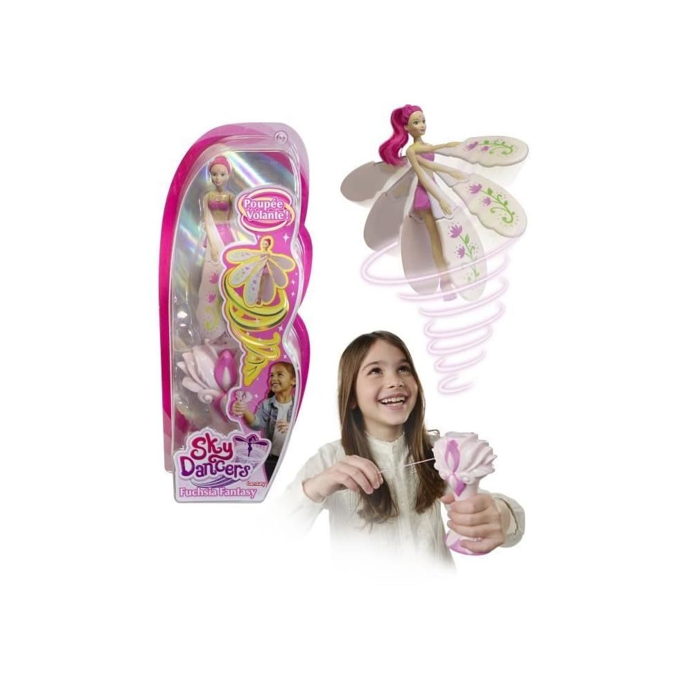 Lansay - SKY DANCERS - Fuchsia Fantasy - Magic Flying Doll For Children From 6 Years - 18cm Fairy Doll - Flies With A Battery-Free Launcher - Surprise Your Children - Birthday Gift Idea