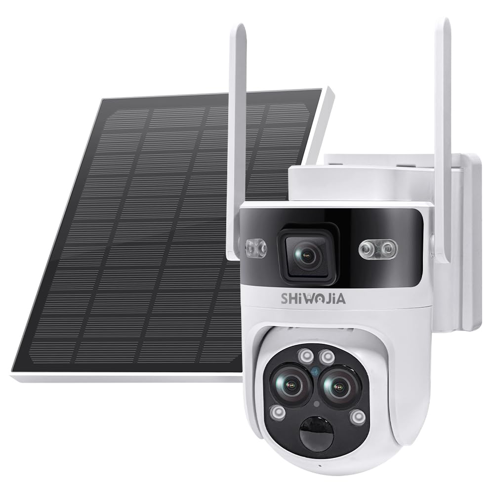 SHIWOJIA 4G LTE Caméra Surveillance Solaire A Double Objectif