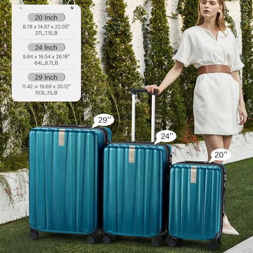 Image of Hanke Hardshell Luggage Sets 2 Piece Extra Large Suitcases with Lock,28 Inch Luggage with Spinner Wheels, Travel Suitcase for Women Men 20 29Inch,Caribbean Blue