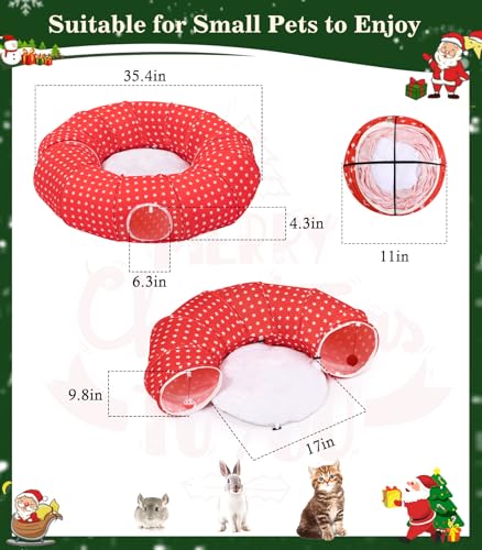 Image of Pawaboo Cat Tunnel Bed Under Christmas Tree, 35.4'' Christmas Cat Toy Circle Tunnel with Ball, Cats Tunnels Christmass Tree Skirt Decorative Festive Foldable Kitty Tube Tunnels for Cats(Red Star)