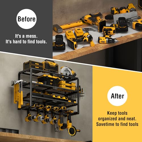 YYR 4 Layer Power Tool Organizer Wall Mount, Cordless Drill Hanger Storage Rack, Battery Tools Holder with Charging Station Shelf for Garage Organization, Workshop, Pegboard, Shed - 24 Inch 6 Slots by YYR - Image 8