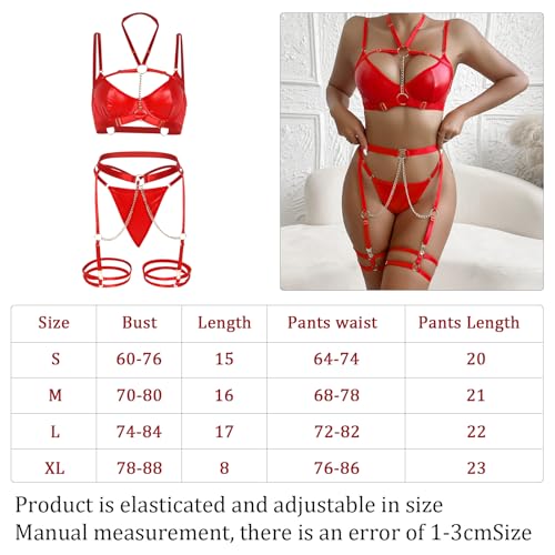 Telooco Conjunto de lingerie Garter Lingerie sexy de 5 peças para mulheres de couro sintético ajustá