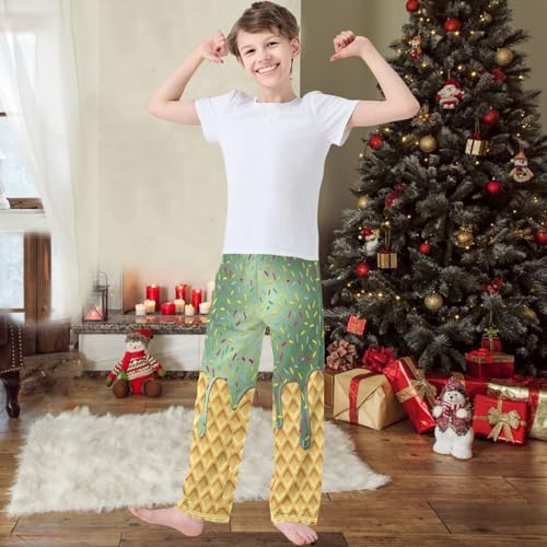 Boys' Pants Green Ice Cream Drip Joggers Elastic Long Bottoms Trousers Sweatpants with Pockets Size 6-142