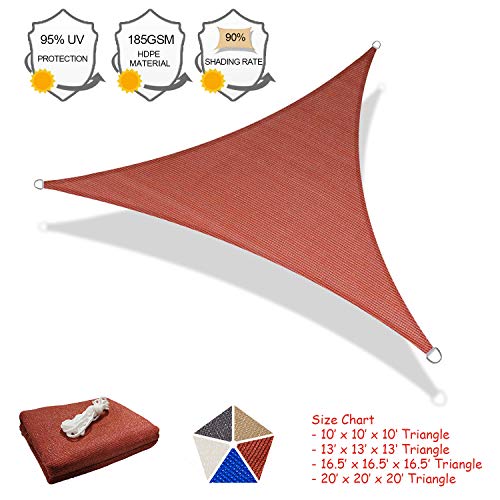SUNLAX Sun Shade Sail, 13'x13'X13' Red Triangle Outdoor Awning Shade Cover 185GSM HDPE