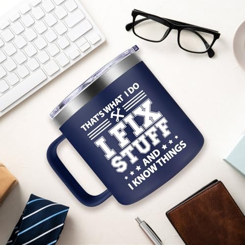Taza Fufendio para papá 14 oz con frase 'I Fix Stuff and I Know Things' miniatura 4