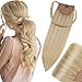 Hetto Blonde Ponytail Hair Extensions Human Hair #14/613 Blonde Highlighted Ponytail Wrap Around Hair Extensions 18 Inch 80g Ponytail Human Hair