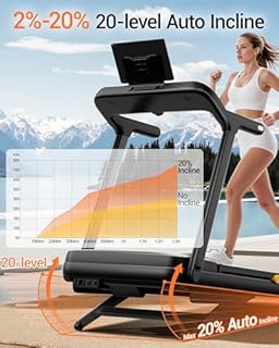 UMAY Fitness Treadmill with 20% Auto Incline,400LB Capacity,4.0HP & 9.5 MPH Speed,Foldable 55"x18"Ultra Large Wide Walking & Running Area Treadmill for Home with Handle (auto 20% Incline)
