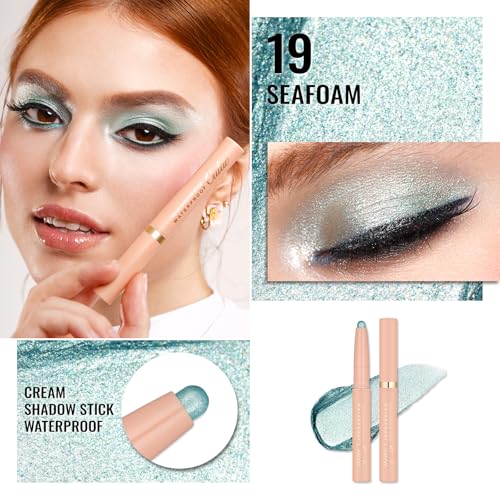 Oulac Waterproof Eye Shadow Stick Smooth and Long Lasting, Shimmering Glitter Finish, Blendable Eyes Makeup, Vegan & Cruelty-Free 3.8g, 19 Seafoam - Image 3