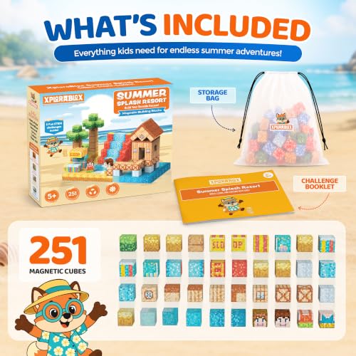 XploraBlox 251 PCS Magnetic Blocks - Beach Pixel World Magnetic Building Cubes, 0.8in Magnet Blocks STEM Toys for Kids Ages 5-12, Screen Free Building Toy (Summer Splash Resort) by XploraBlox - Used condition - Image 3