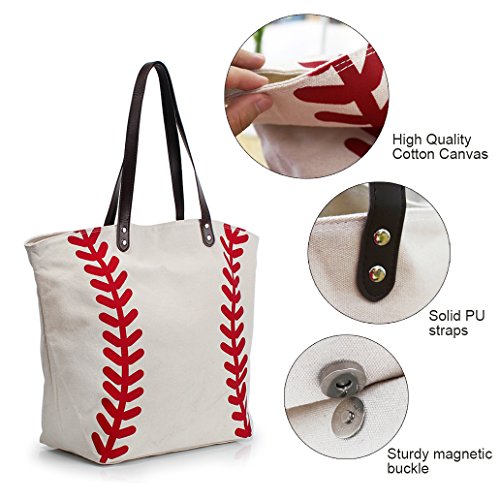 Bolso de lona blanco estilo béisbol para mujer miniatura 6
