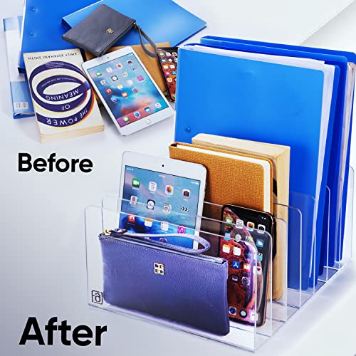Acrylic Desk Organizer, Office Supplies, Laptop, Folder, File Holder, Palette Makeup, Magazine, Notebook, Electronics, Clutch Divider, Bookcase, 7 Section, 12-Inch Wide X 10-Inch Deep X 6-Inch High. #TOP3