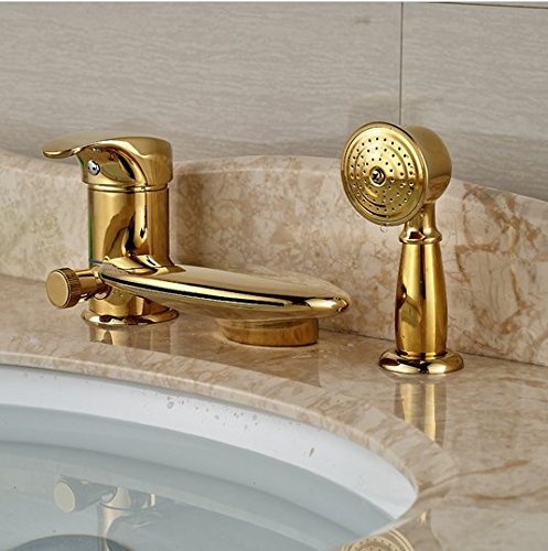 Robinet mitigeur de baignoire cascade en laiton doré chic - 4