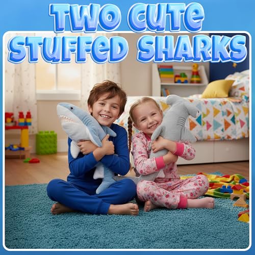 Image of Bedwina Stuffed Animal Sharks - Pack of 2 Extra-Large, 20 inch Mako & Hammerhead Plush Shark Toys, Stuff Animals Toy, for Baby Toddlers & Kids