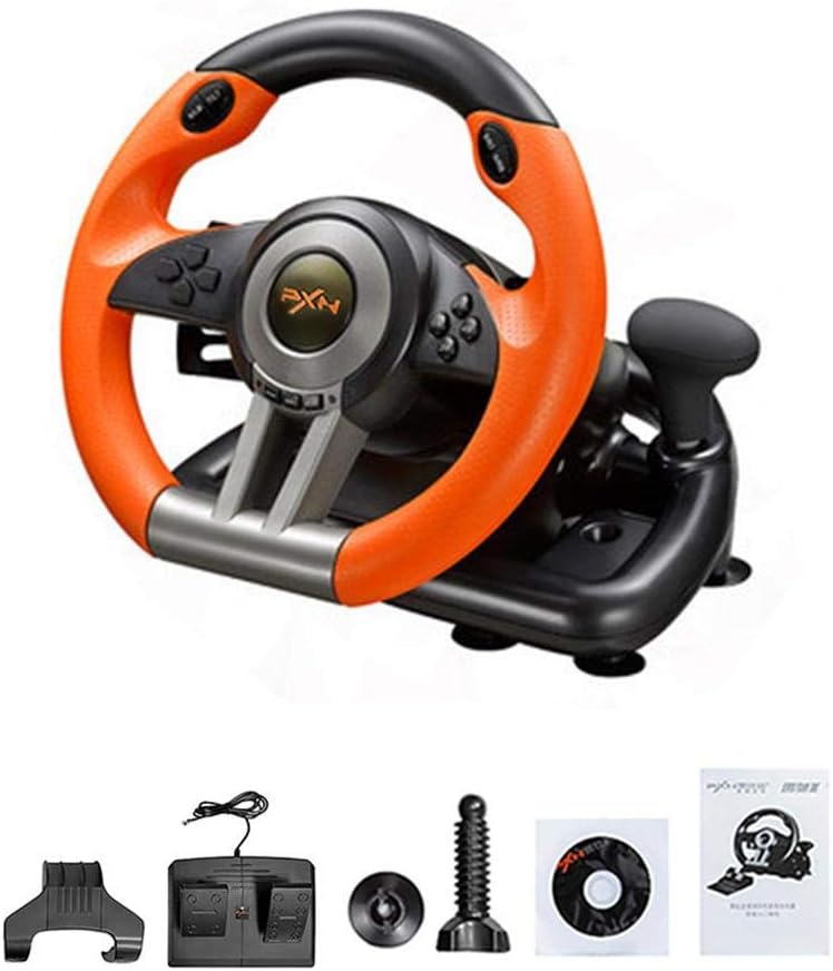 Purplert Racing Wheel – Support PC / PS3 / PS4 / X-One Computer Game Steering Wheel Simulation Racing Simulation Car Driving School – orange