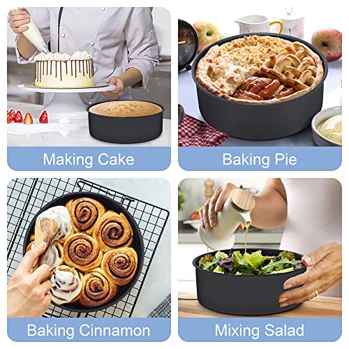 Teamfar 8 X 3 Inch Cake Pan Set, 2 Pieces Stainless Steel Black Non-Stick Coating Baking Round Cake Pan For Birthday Wedding Layer Cakes, Non-Toxic & Anti-Rust, One-Piece Design & Heavy Duty #TOP4