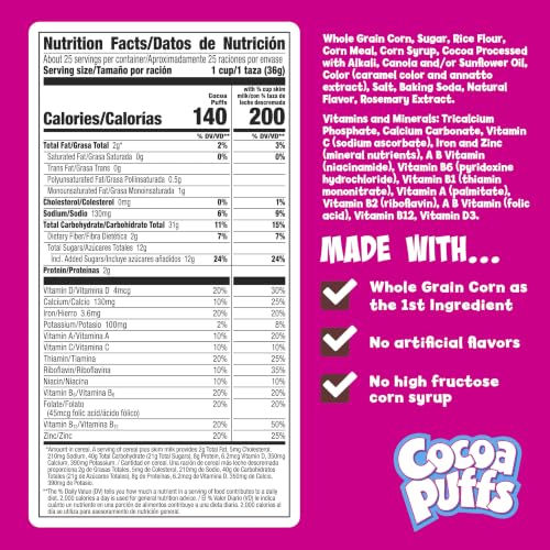 Image of Cocoa Puffs, Chocolatey Breakfast Cereal, Made with Whole Grain, 32 oz Resealable Bag
