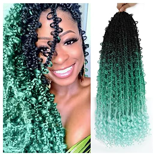 5 Packs 24 Inch Butterfly Box Braids Crochet Hair Goddess Box Braids with Curly Ends 3 Tone Green Ombre Synthetic Crochet Braiding Hair Pre looped Butterfly Box Braids(1B/Green/Light Green)