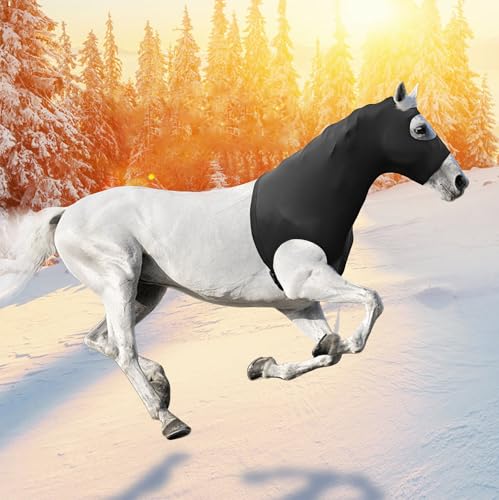 Hilltown Long Horse Slinky Hood with Zipper - UV Block Mane Protection Stretch Fabric Show Prep Sweat-Wicking and Quick-Dry for Riding Training & Daily Use (Black Full)