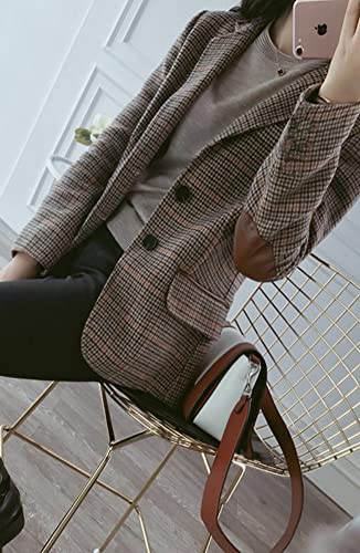 Hotmiss Womens Houndstooth Plaid Blazer Suits Nothced Lapel Single Breasted Jacket Coat with Patched Elbow3