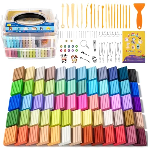 Polymer Clay 62 Colors, Modeling Clay for Kids, Non-Sticky Oven