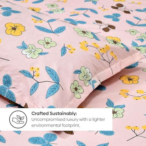 Image of Rivermoor 200 TC Ultrasoft Cotton Bedsheet for Double Bed | Queen Size Bed Sheet with 2 Pillow Covers | Baby Pink Floral Print | 88 x 96 Inches | Breathable & Hypoallergenic