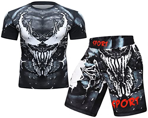 Cody Lundin Pantaloncini da uomo a compressione a maniche corte e tailandesi leggeri elastici in vita moda kick boxing pantaloncini da allenamento tuta sportiva per uomo, Stile C, XL