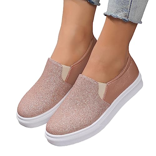 Hbeylia Fashion Platform Sneakers for Women Classic Low Top Glitter Sequin Slip On Chunky Bottom Flats Walking Shoes Trendy Fall Canvas Shoes for Women Ladies Bride Wedding Dress Party Decor