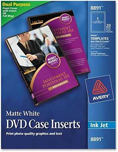 Avery Matte White DVD Case Inserts, 20 Inserts (8891)