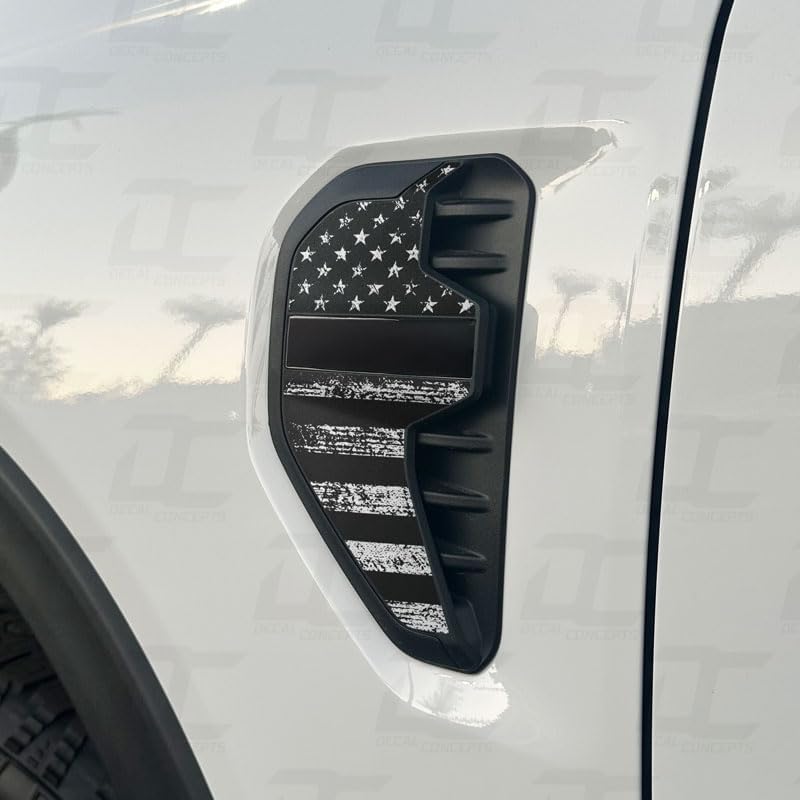 Decal Concepts American Flag Fender Badge Emblem Accent Decal Kit - Compatible with Ranger (2024+) (Flag Style (Red-White-Blue Distressed))