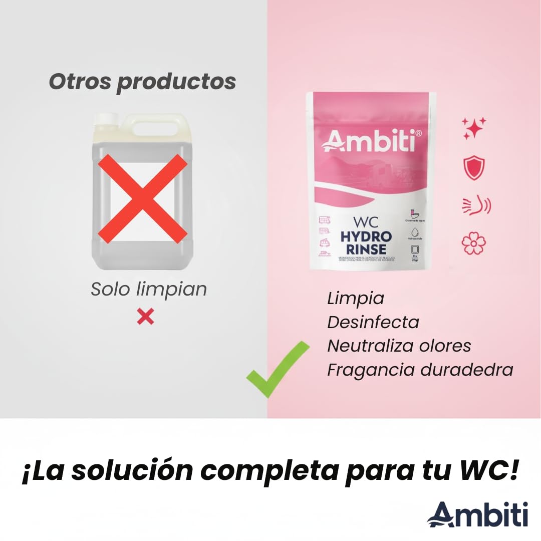 Ambiti | WC Rinse | Monodosis Hidrosolubles para Cisterna de Inodoros Portátiles y Cassettes |Desinfecta y Perfuma en Cada Descarga |Camper,Autocaravana,Caravana y Barco |Piña Colada |15 Ud