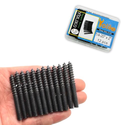 Image of 12 Pack 1 /4-20 x 2 Inch Black Hanger Bolts 1 /4-20 inch Double Headed Bolts 1 /4 Wood Dowel Screw Self-Tapping Screw Hanger Bolts for Furniture Screws Double Screw Threaded Rods Bolt 50mm Length