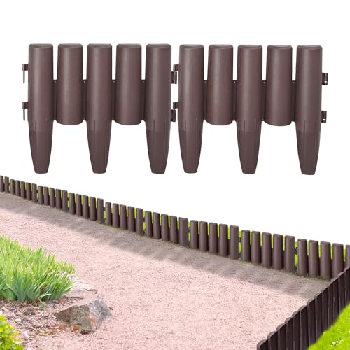 MAYTIIMO Borde de plástico para jardín con aspecto de madera, 8,4 m, borde cortado, para parterres, valla de jardín, 28 x 24 cm, 30 unidades, color marrón