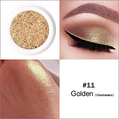 Meicoly Single Color Eye Shadow, Chameleon Powder-Cream Glitter Eyeshadow,Pressed Pigmented Mineral Ultra Shimmer Self Adhesive Eye Brightening,11 Golden #TOP1