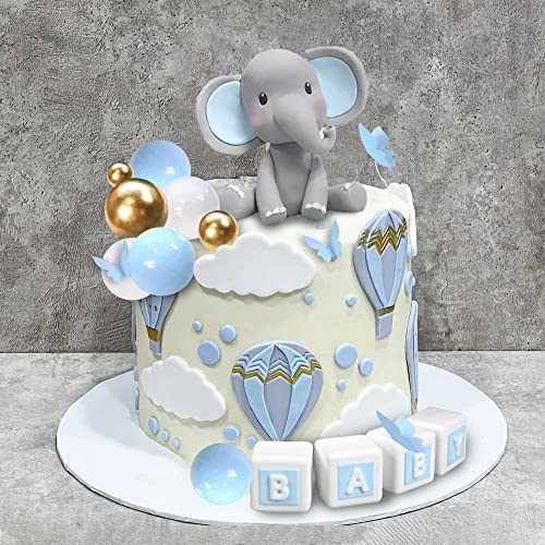 Elephant Cake Decoration Mini Elephant Cake Topper Blue Letter Cake Toppers Gold Blue White Pearl Ball for Elephant Theme Birthday Supplies (BLUE) by DRWATE - Used condition - Image 5