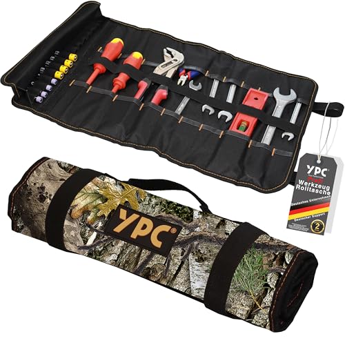 YPC VarioRoll XL – 56x34cm, 20 Steckfächer und 15 Schlaufen, Werkzeugtasche rollbar, Messertasche, Werkzeug Rolltasche, Werkzeugrolle, Maulschlüssel Tasche leer